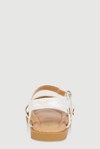 Womens Toddler Girls Laser Cut Flower Band Ankle Strap Sandals, White,