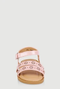 Womens Toddler Girls Laser Cut Flower Band Ankle Strap Sandals, Pink, Size 7