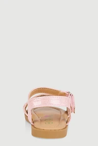 Womens Toddler Girls Laser Cut Flower Band Ankle Strap Sandals, Pink, Size 7