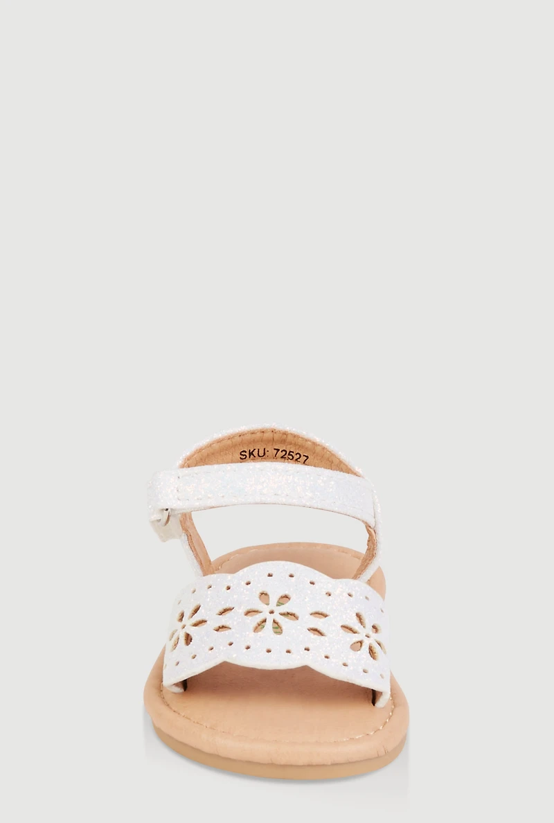 Baby Girls Laser Cut Flower Band Ankle Strap Sandals, White, Size INFANT 2