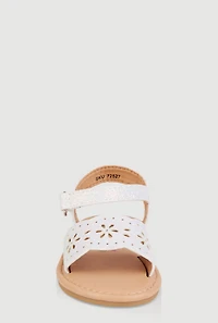 Womens Toddler Girls Laser Cut Flower Glitter Band Sandals, White, Size 6