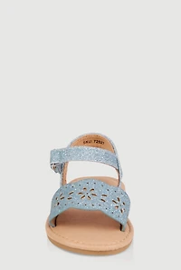 Womens Toddler Girls Laser Cut Flower Glitter Band Sandals, Blue, Size 10