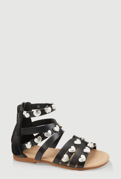 Womens Toddler Girls Heart Studded Gladiator Sandals, Black,