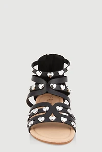 Womens Girls Heart Studded Gladiator Sandals, Black,