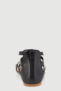Womens Girls Heart Studded Gladiator Sandals, Black, Size 11