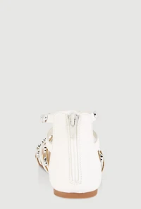 Womens Girls Heart Studded Gladiator Sandals, White, Size 3