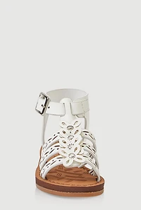 Womens Toddler Girls Flower Studded Eyelet Gladiator Sandals, White, Size 7