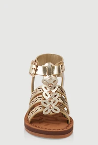 Womens Toddler Girls Flower Studded Eyelet Gladiator Sandals, Gold, Size 6