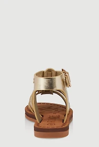 Womens Toddler Girls Flower Studded Eyelet Gladiator Sandals, Gold, Size 6