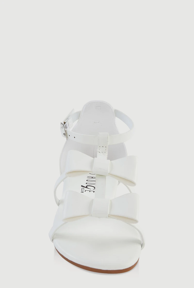 Womens Girls Bow Gladiator Sandals, White,