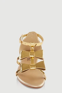 Womens Girls Bow Gladiator Sandals, Gold, Size 13
