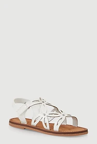 Womens Girls Flower Cut Out Velcro Strap Sandals, White,