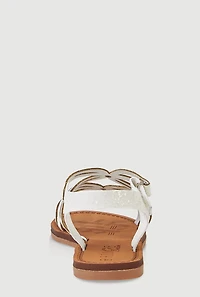 Womens Girls Flower Cut Out Velcro Strap Sandals, White, Size 13