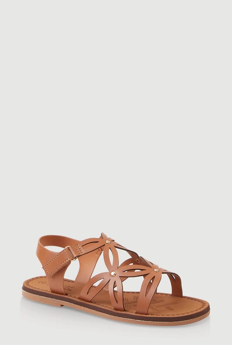 Girls Flower Cut Out Velcro Strap Sandals