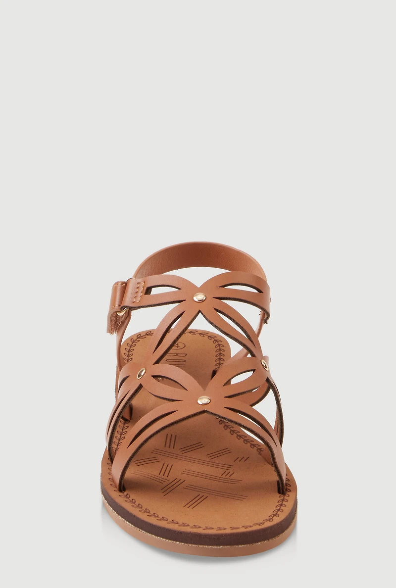 Girls Flower Cut Out Velcro Strap Sandals