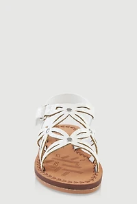 Womens Toddler Girls Cut Out Velcro Strap Sandals, White,