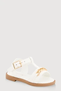 Womens Toddler Girls Chain Detail Buckle Strap Sandals, White, Size 6