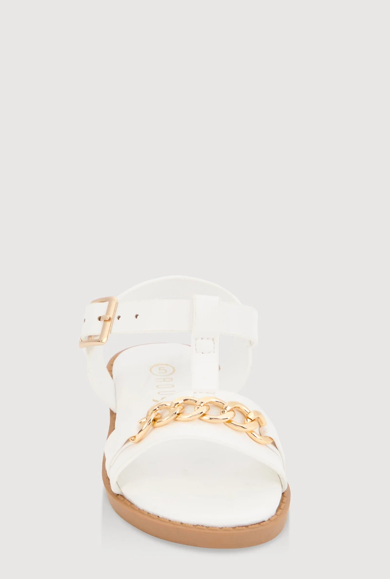 Womens Toddler Girls Chain Detail Buckle Strap Sandals, White, Size 7