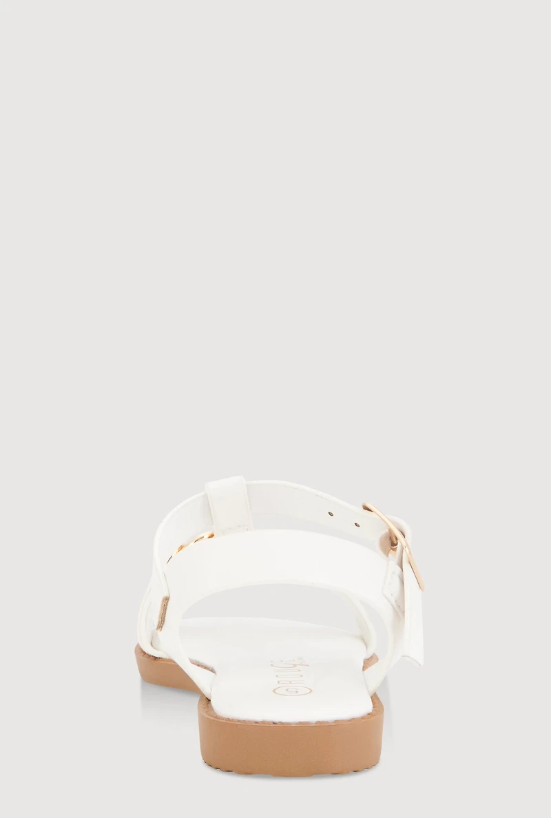 Womens Toddler Girls Chain Detail Buckle Strap Sandals, White, Size 7