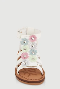 Womens Toddler Girls Glitter Floral Gladiator Sandals, White,