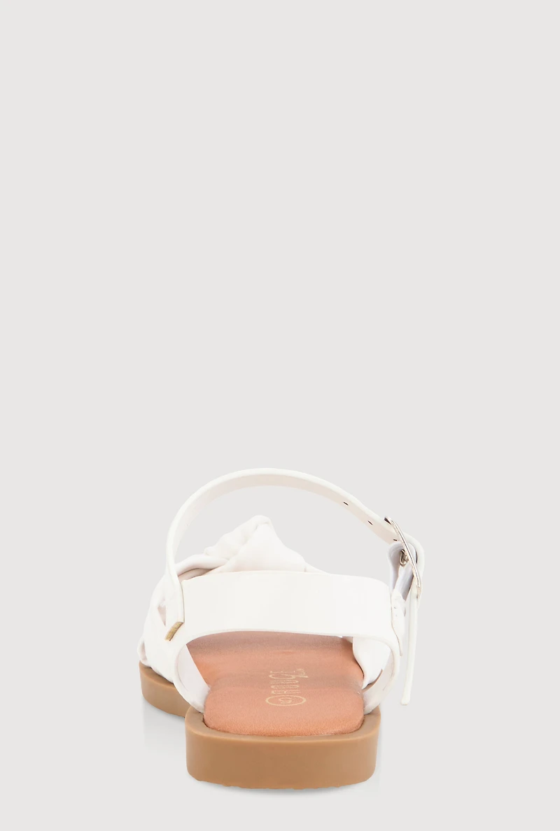 Womens Toddler Girls Twist Knot Band Buckle Strap Sandals, White,