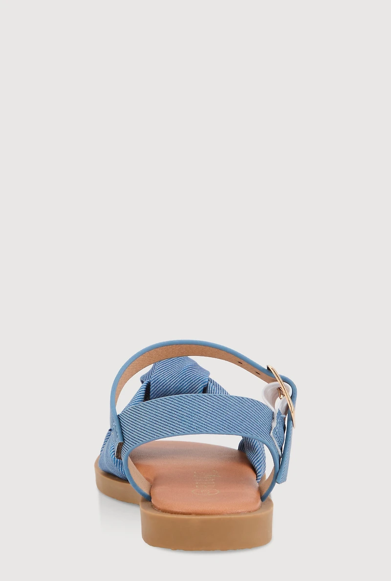 Womens Toddler Girls Twist Knot Band Buckle Strap Sandals, Blue,