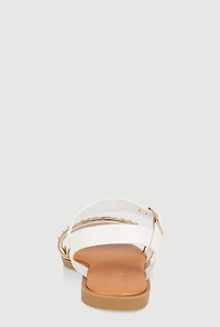 Womens Girls Studded Cut Out Band Ankle Strap Sandals, White,