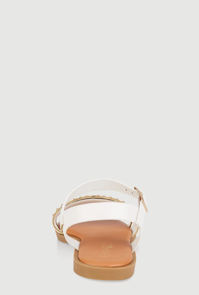 Girls Studded Cut Out Band Ankle Strap Sandals