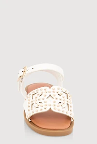 Womens Toddler Girls Studded Buckle Strap Sandals, White, Size 5