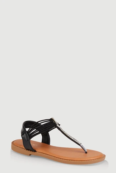 Womens Girls Corded Rhinestone Studded Thong Sandals,