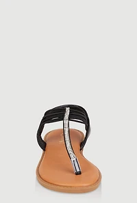Womens Girls Corded Rhinestone Studded Thong Sandals,