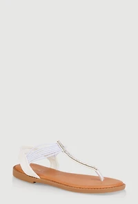 Womens Girls Corded Rhinestone Studded Thong Sandals, White, Size 11
