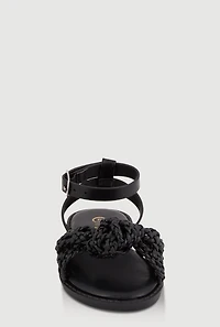Womens Toddler Girls Braided Knot Band Ankle Strap Sandals, Black, Size 9