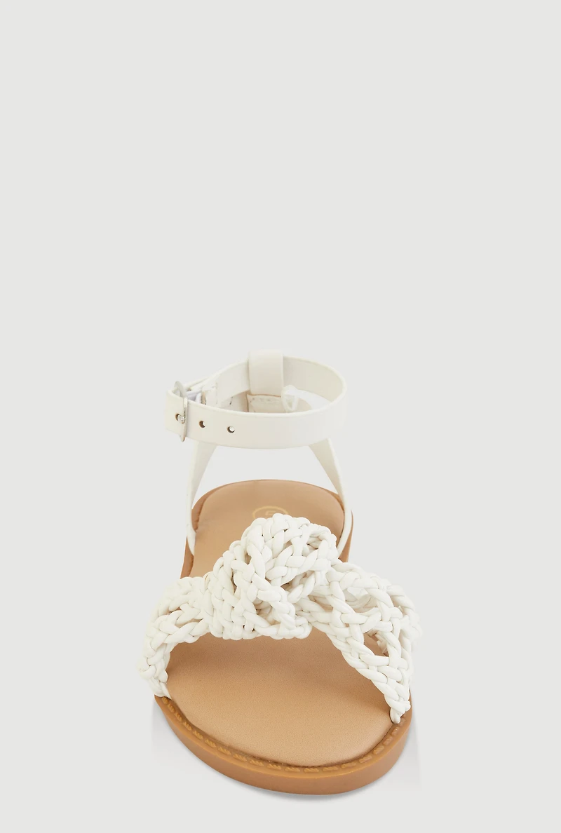 Womens Toddler Girls Braided Knot Band Ankle Strap Sandals, White, Size 9