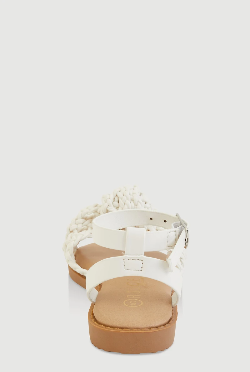 Womens Toddler Girls Braided Knot Band Ankle Strap Sandals, White, Size 9