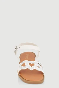 Womens Girls Rhinestone Heart Cut Out Band Sandals, White, Size 1