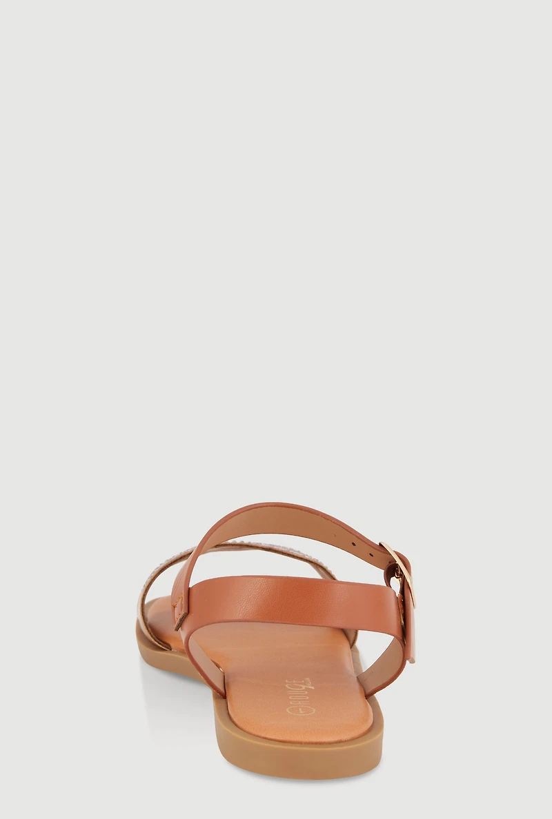 Womens Girls Rhinestone Heart Cut Out Band Sandals, Brown,