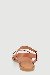 Womens Girls Rhinestone Heart Cut Out Band Sandals, Brown,