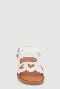 Womens Toddler Girls Rhinestone Heart Cut Out Band Sandals, White,