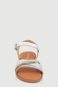 Womens Girls Rhinestone Criss Cross Ankle Strap Sandals, Silver, Size 11