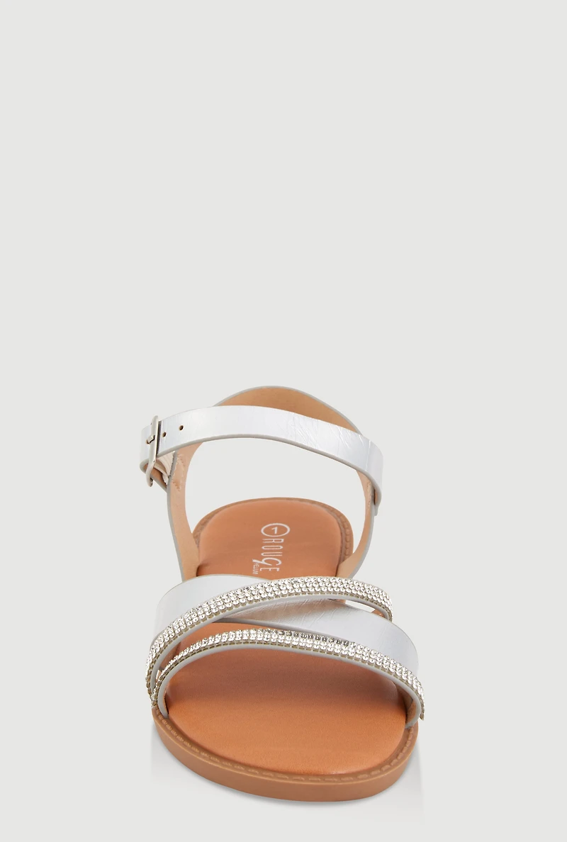 Womens Girls Rhinestone Criss Cross Ankle Strap Sandals,