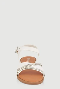 Womens Girls Rhinestone Criss Cross Ankle Strap Sandals, White, Size 13