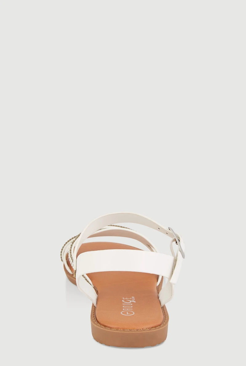 Girls Rhinestone Criss Cross Ankle Strap Sandals