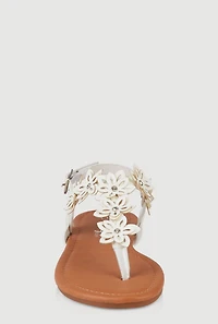 Womens Girls Flower Ankle Strap Thong Sandals, White, Size 2