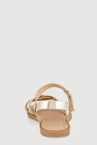 Womens Girls Woven Band Velcro Strap Sandals, Gold, Size 1