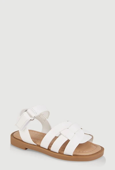 Womens Toddler Girls Woven Band Velcro Strap Sandals, White, Size 10