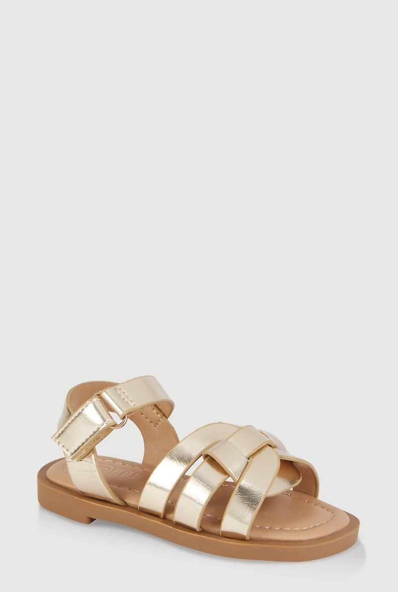 Toddler Girls Woven Band Velcro Strap Sandals