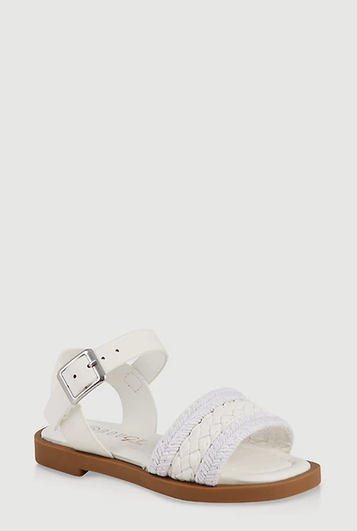 Womens Toddler Girls Braided Band Buckle Strap Sandals, White, Size 5