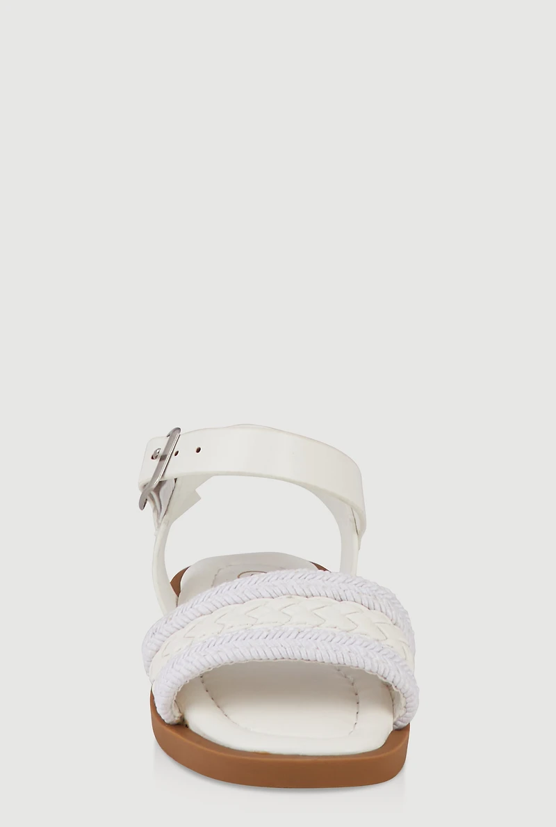 Womens Toddler Girls Braided Band Buckle Strap Sandals, White, Size 7