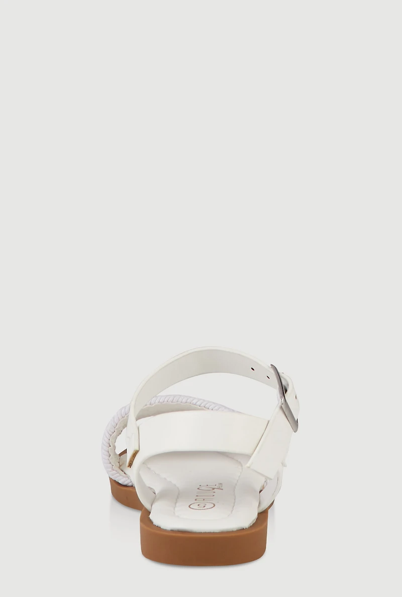 Womens Toddler Girls Braided Band Buckle Strap Sandals, White, Size 7